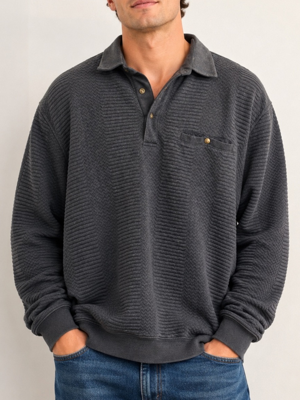 Arnold Palmer Vintage Men’s Relaxed Fit Collared Sweater Sweatshirt Grey Size L